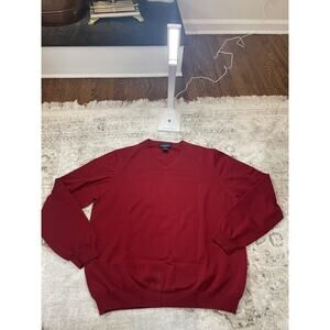 Brooks Brothers Sweater Men L Red V-Neck Wool Nylon Stretch Knit Pullover Jumper